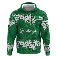 Personalised Cook Islands Rarotonga Hoodie Tiare Maori Polynesian Waves Tattoo LT14 Pullover Hoodie Green - Polynesian Pride