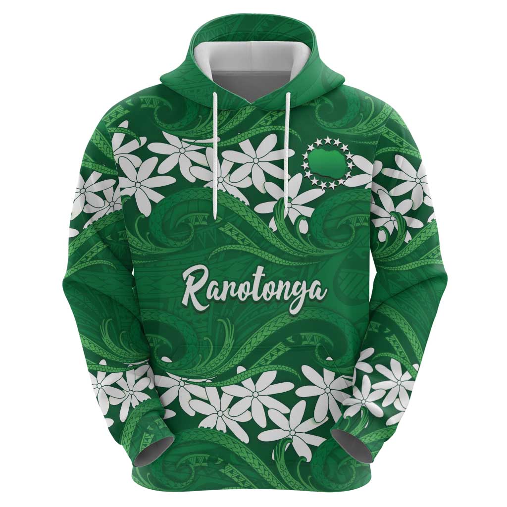 Personalised Cook Islands Rarotonga Hoodie Tiare Maori Polynesian Waves Tattoo LT14 - Polynesian Pride