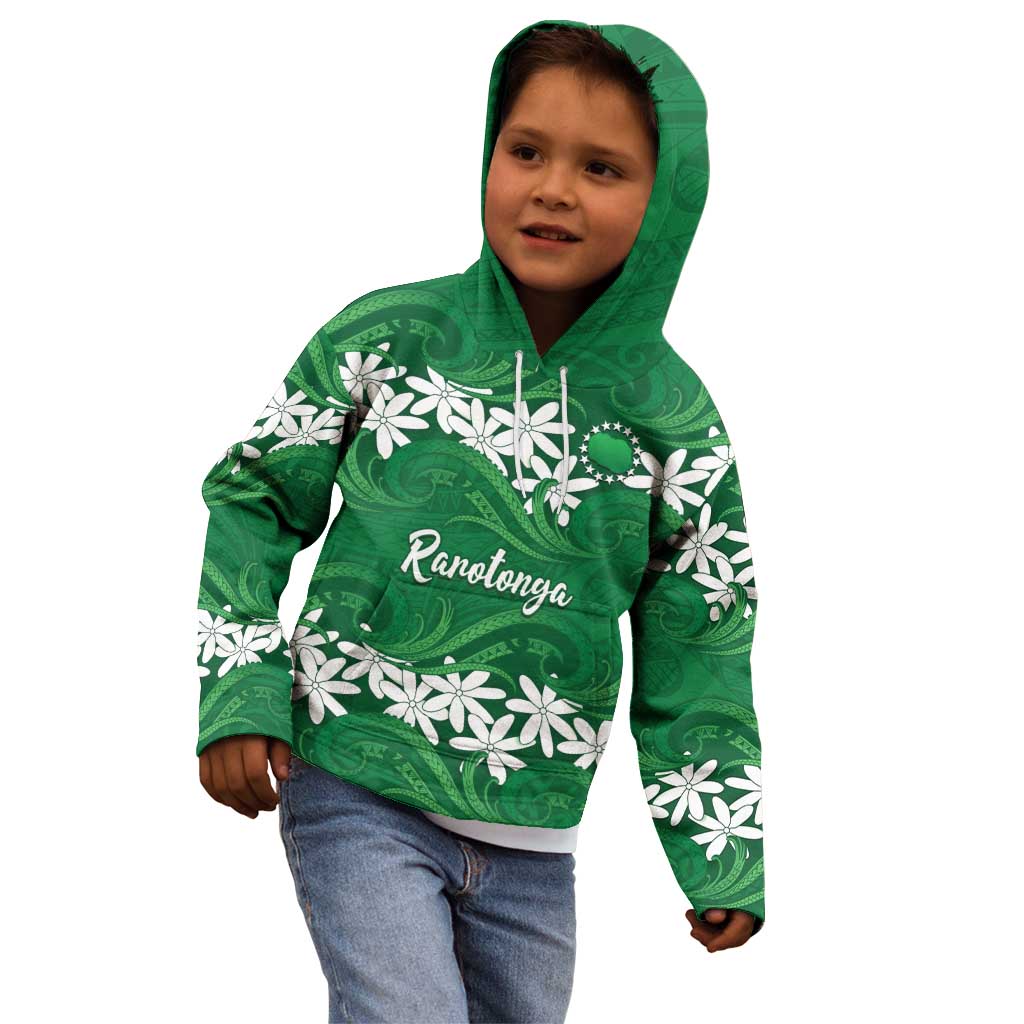 Personalised Cook Islands Rarotonga Kid Hoodie Tiare Maori Polynesian Waves Tattoo LT14 - Polynesian Pride