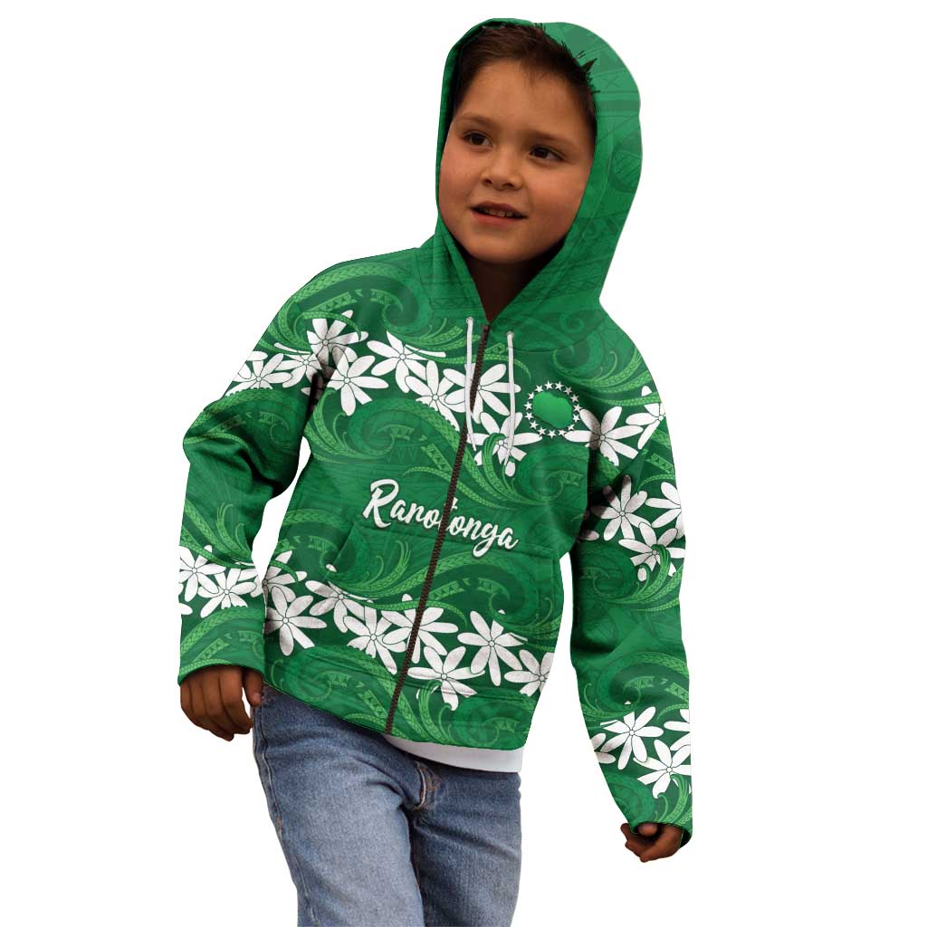 Personalised Cook Islands Rarotonga Kid Hoodie Tiare Maori Polynesian Waves Tattoo LT14 - Polynesian Pride