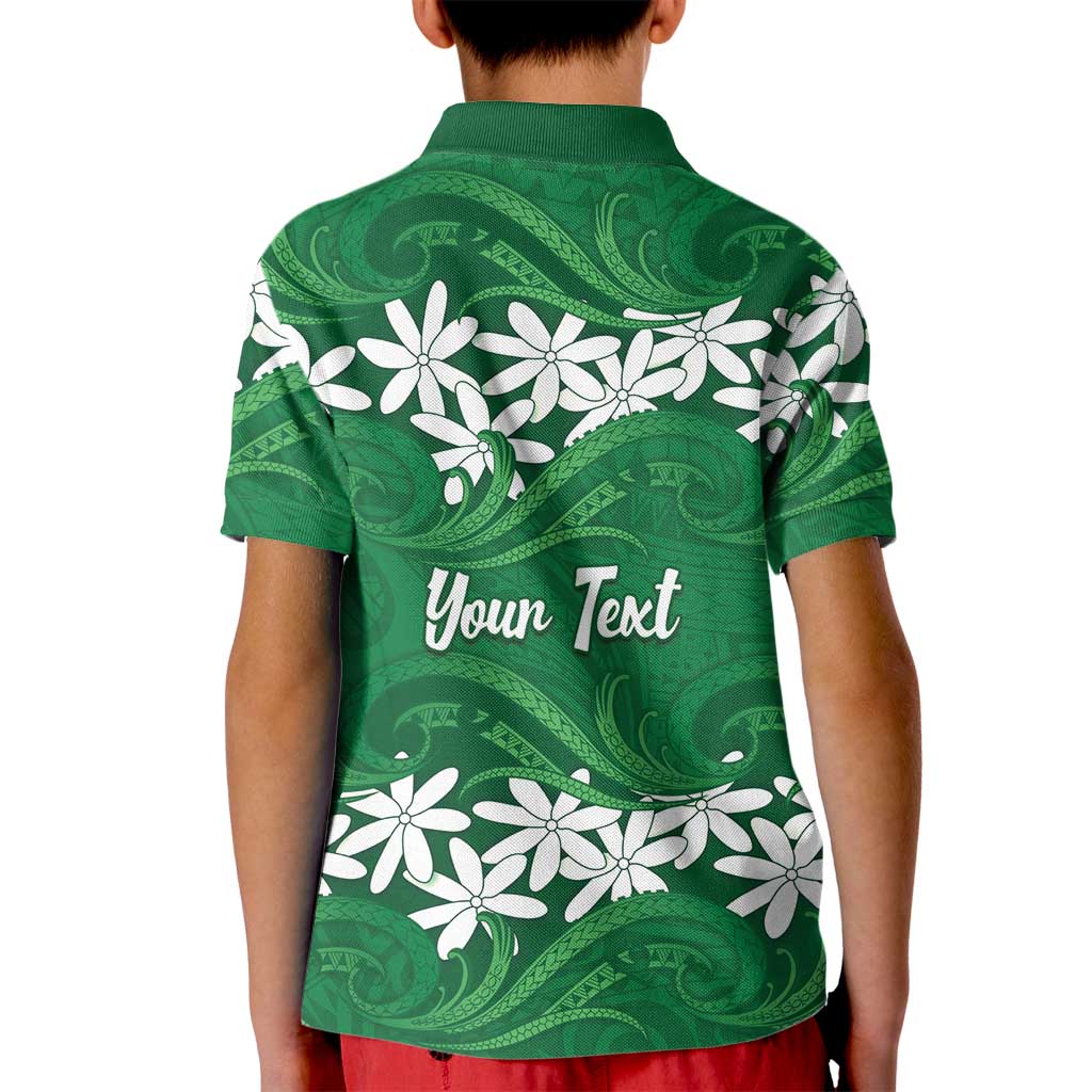 Personalised Cook Islands Rarotonga Kid Polo Shirt Tiare Maori Polynesian Waves Tattoo LT14 - Polynesian Pride