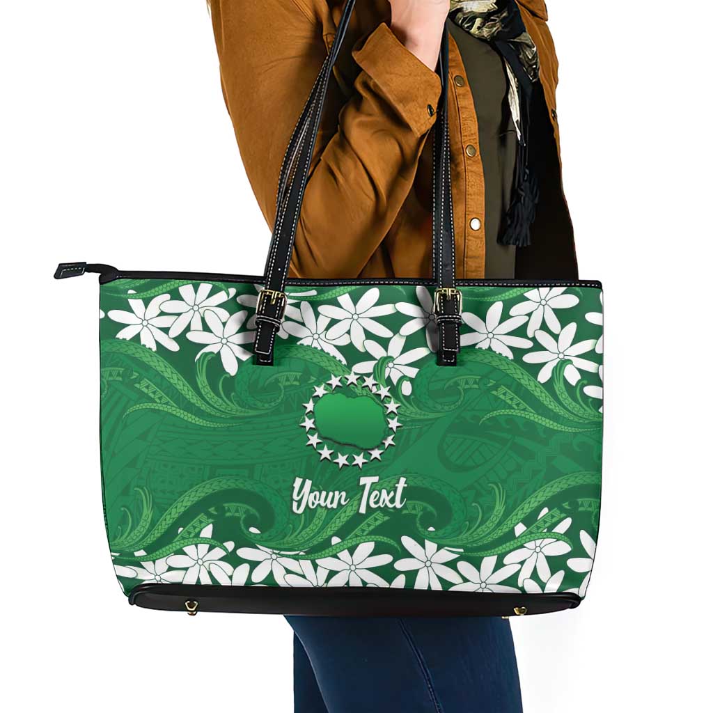 Personalised Cook Islands Rarotonga Leather Tote Bag Tiare Maori Polynesian Waves Tattoo LT14 - Polynesian Pride