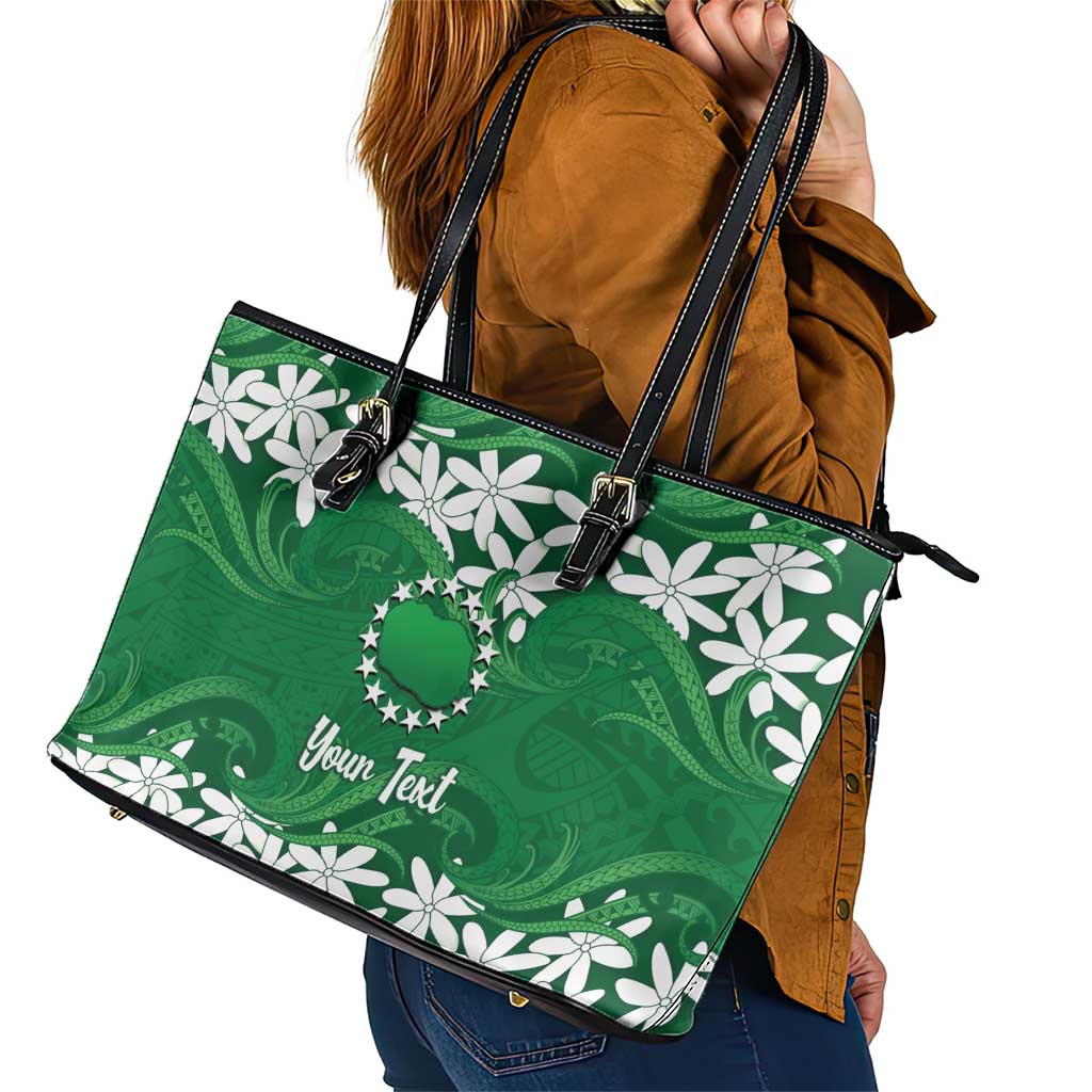 Personalised Cook Islands Rarotonga Leather Tote Bag Tiare Maori Polynesian Waves Tattoo LT14 - Polynesian Pride