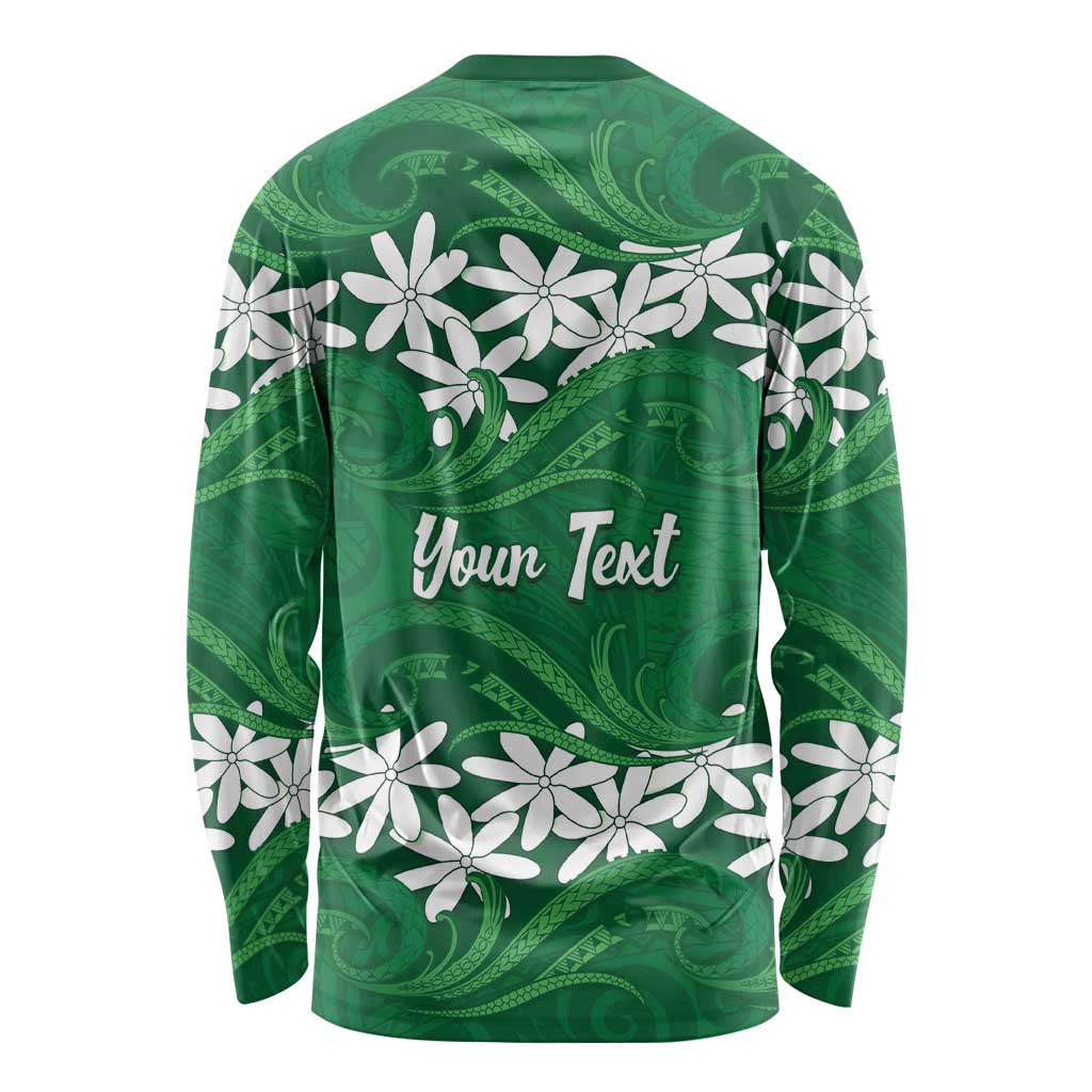 Personalised Cook Islands Rarotonga Long Sleeve Shirt Tiare Maori Polynesian Waves Tattoo