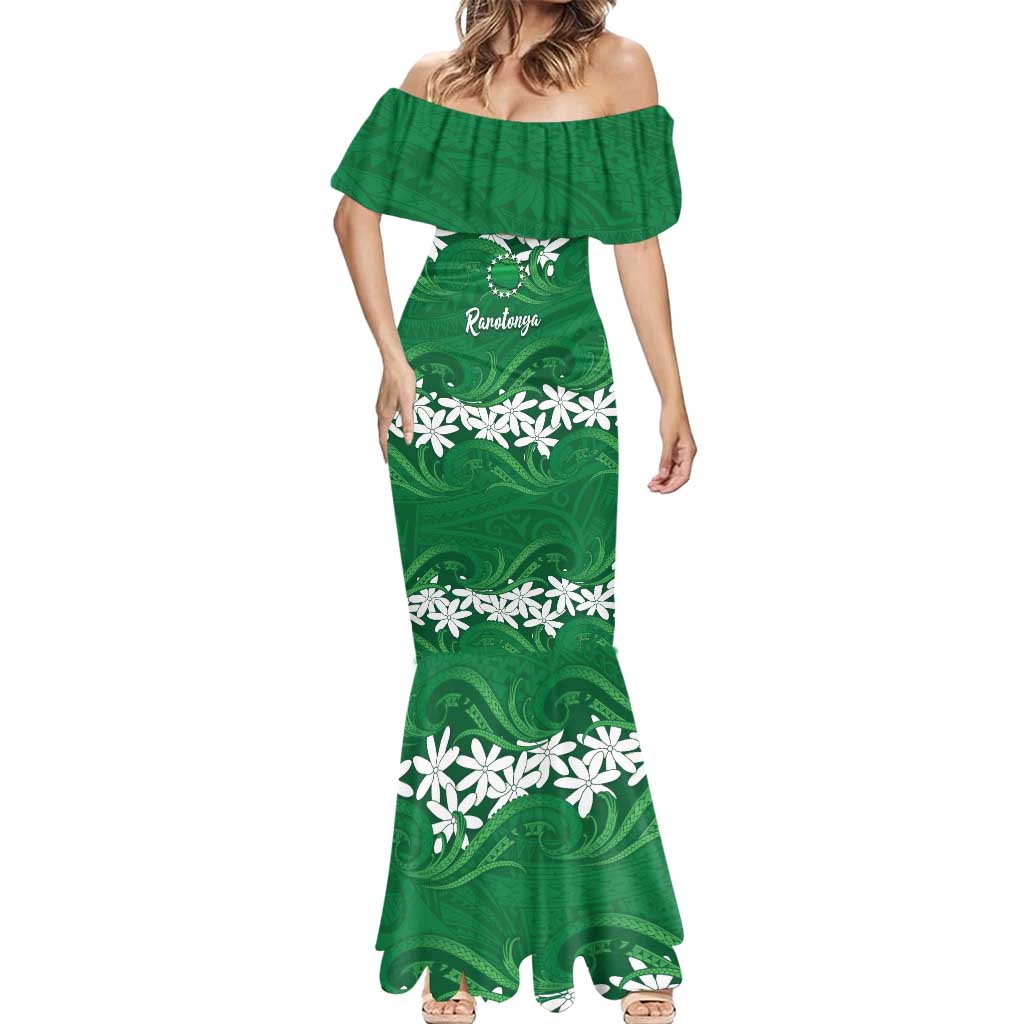 Personalised Cook Islands Rarotonga Mermaid Dress Tiare Maori Polynesian Waves Tattoo