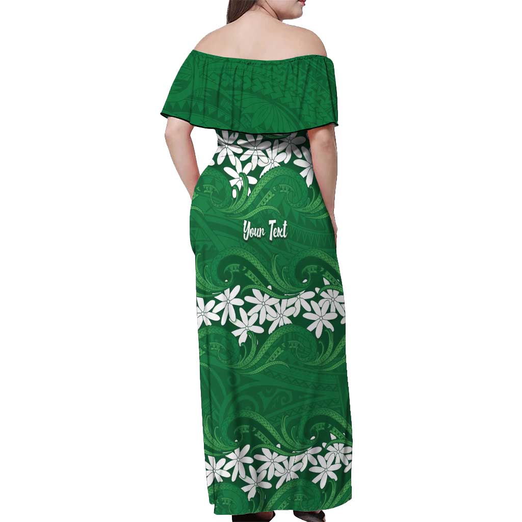 Personalised Cook Islands Rarotonga Off Shoulder Maxi Dress Tiare Maori Polynesian Waves Tattoo LT14 - Polynesian Pride