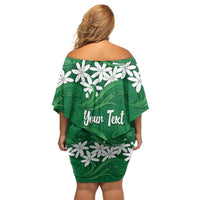 Personalised Cook Islands Rarotonga Off Shoulder Short Dress Tiare Maori Polynesian Waves Tattoo LT14 - Polynesian Pride