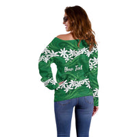 Personalised Cook Islands Rarotonga Off Shoulder Sweater Tiare Maori Polynesian Waves Tattoo LT14 - Polynesian Pride