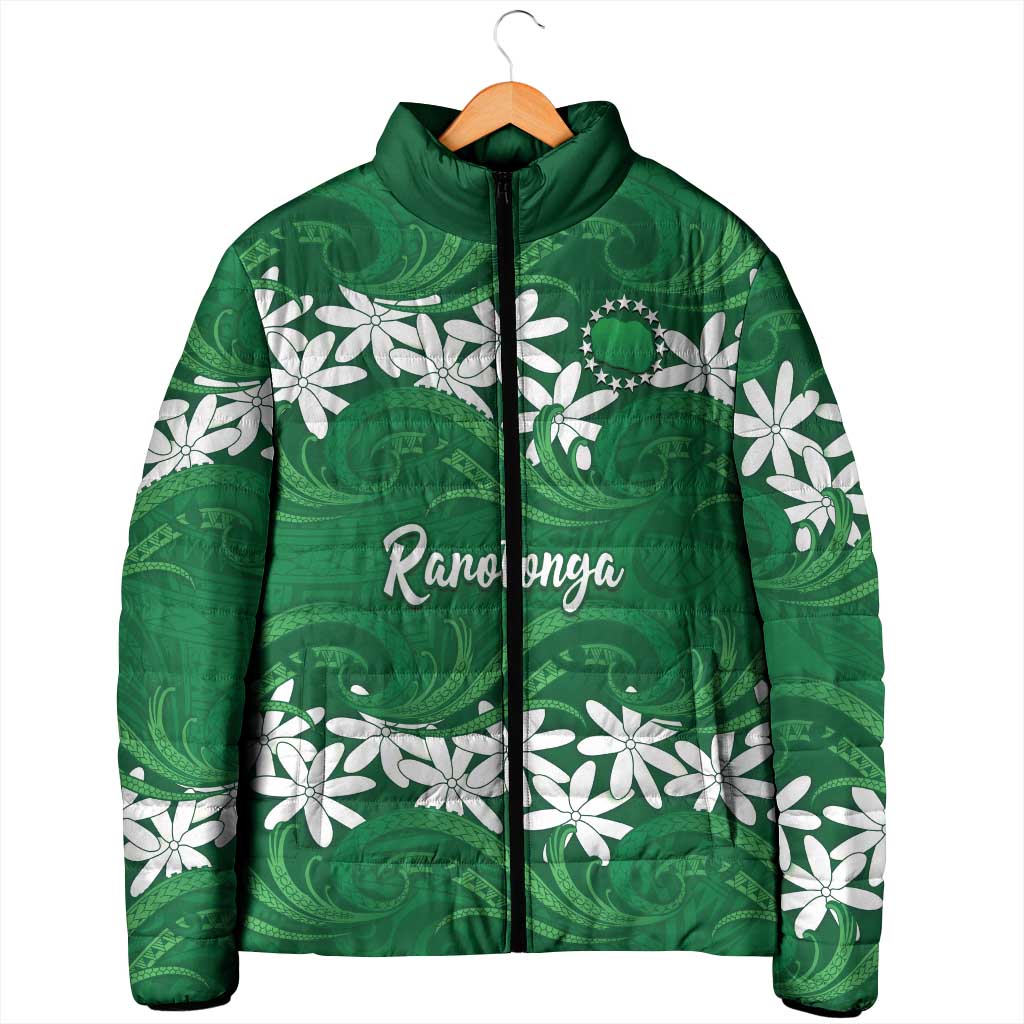 Personalised Cook Islands Rarotonga Padded Jacket Tiare Maori Polynesian Waves Tattoo LT14 - Polynesian Pride