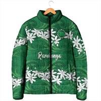 Personalised Cook Islands Rarotonga Padded Jacket Tiare Maori Polynesian Waves Tattoo LT14 - Polynesian Pride