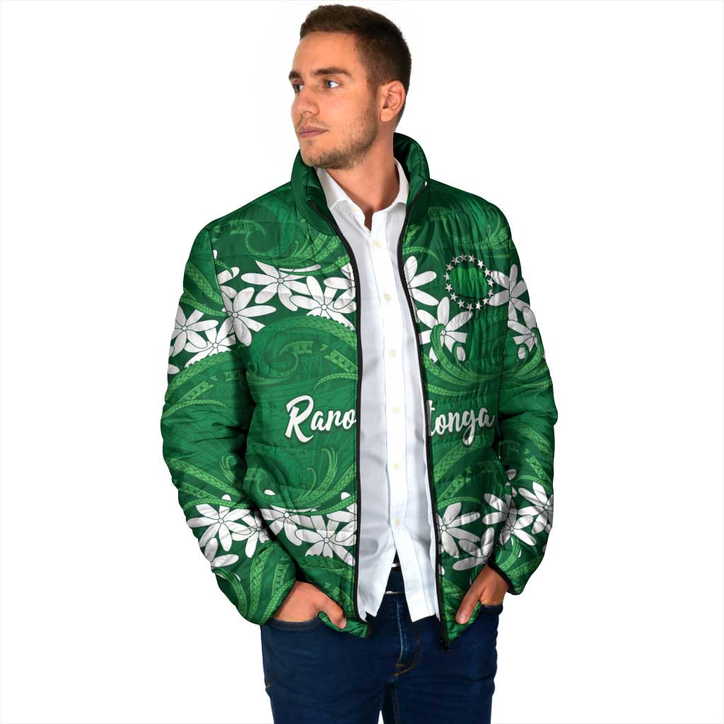Personalised Cook Islands Rarotonga Padded Jacket Tiare Maori Polynesian Waves Tattoo LT14 - Polynesian Pride