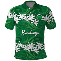 Personalised Cook Islands Rarotonga Polo Shirt Tiare Maori Polynesian Waves Tattoo LT14 Green - Polynesian Pride