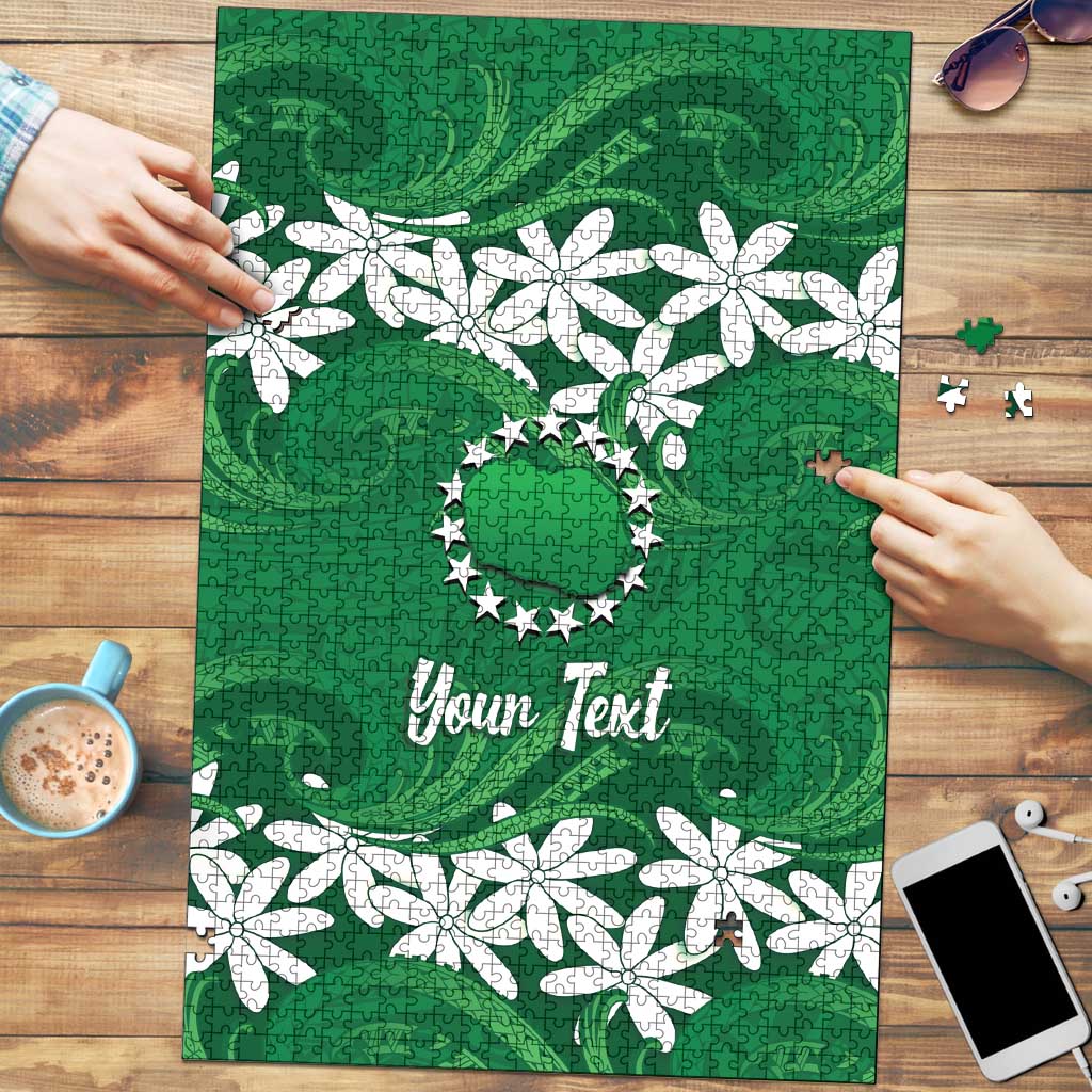 Personalised Cook Islands Rarotonga Puzzle Tiare Maori Polynesian Waves Tattoo LT14 Green - Polynesian Pride