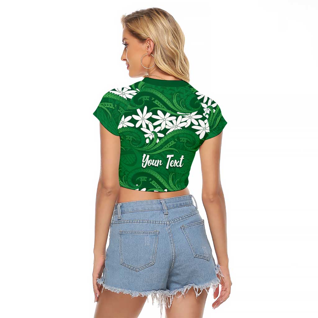 Personalised Cook Islands Rarotonga Raglan Cropped T Shirt Tiare Maori Polynesian Waves Tattoo LT14 - Polynesian Pride