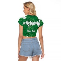 Personalised Cook Islands Rarotonga Raglan Cropped T Shirt Tiare Maori Polynesian Waves Tattoo LT14 - Polynesian Pride