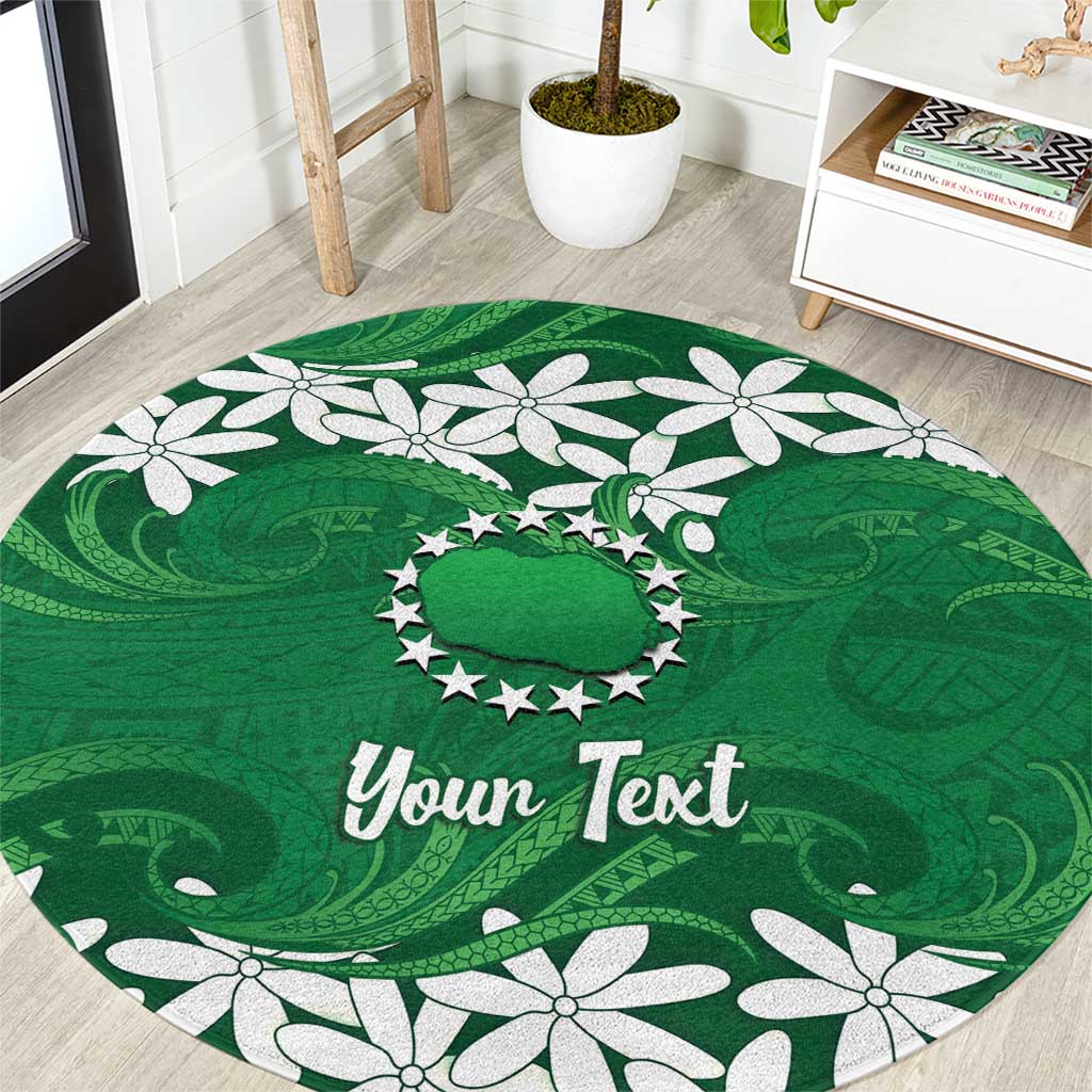 Personalised Cook Islands Rarotonga Round Carpet Tiare Maori Polynesian Waves Tattoo LT14 Green - Polynesian Pride