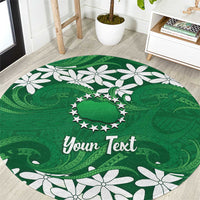 Personalised Cook Islands Rarotonga Round Carpet Tiare Maori Polynesian Waves Tattoo LT14 Green - Polynesian Pride