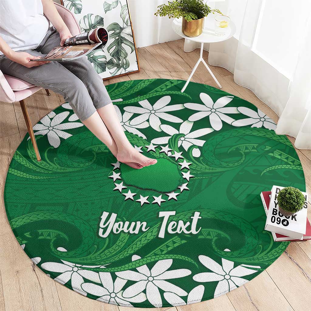 Personalised Cook Islands Rarotonga Round Carpet Tiare Maori Polynesian Waves Tattoo LT14 - Polynesian Pride