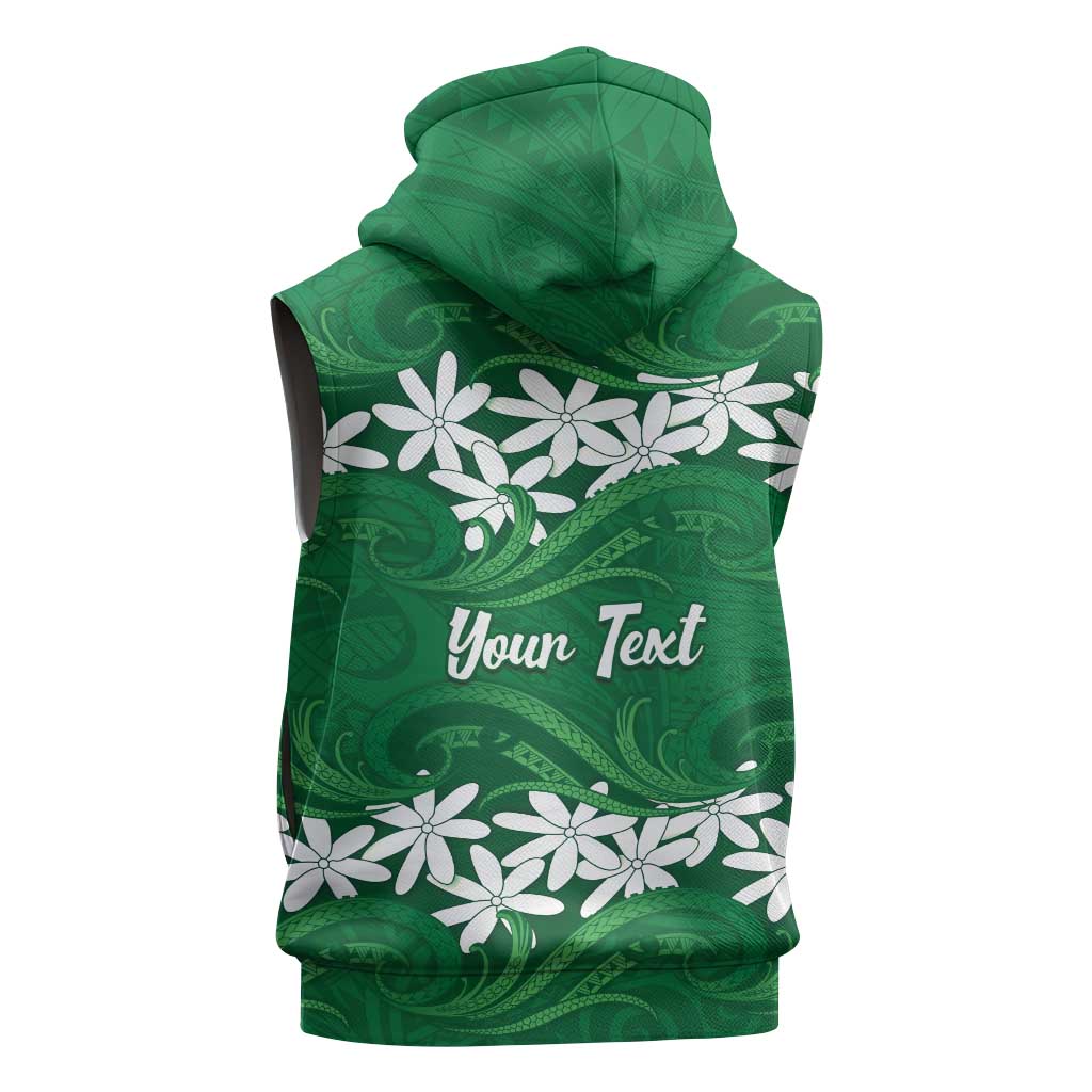 Personalised Cook Islands Rarotonga Sleeveless Hoodie Tiare Maori Polynesian Waves Tattoo LT14 - Polynesian Pride