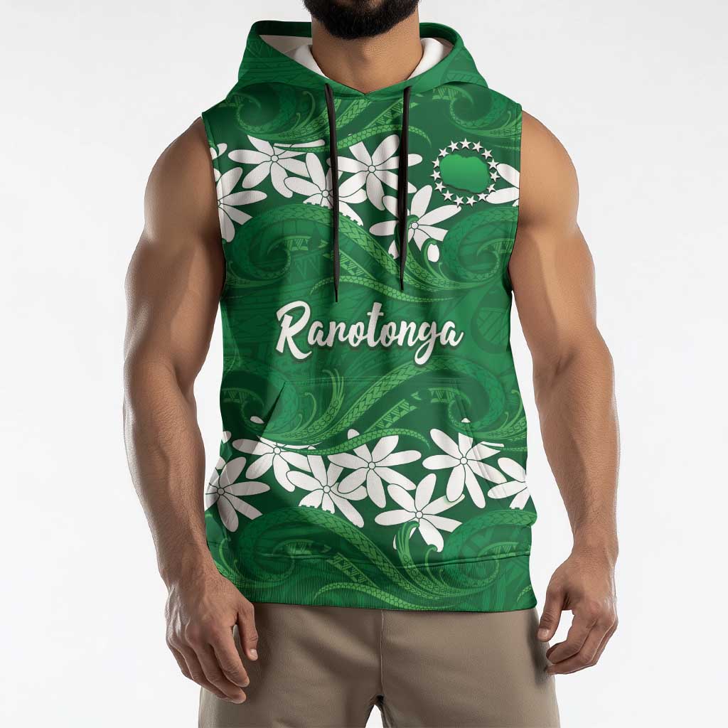 Personalised Cook Islands Rarotonga Sleeveless Hoodie Tiare Maori Polynesian Waves Tattoo LT14 - Polynesian Pride