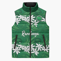 Personalised Cook Islands Rarotonga Sleeveless Puffer Jacket Tiare Maori Polynesian Waves Tattoo LT14 Unisex Green - Polynesian Pride