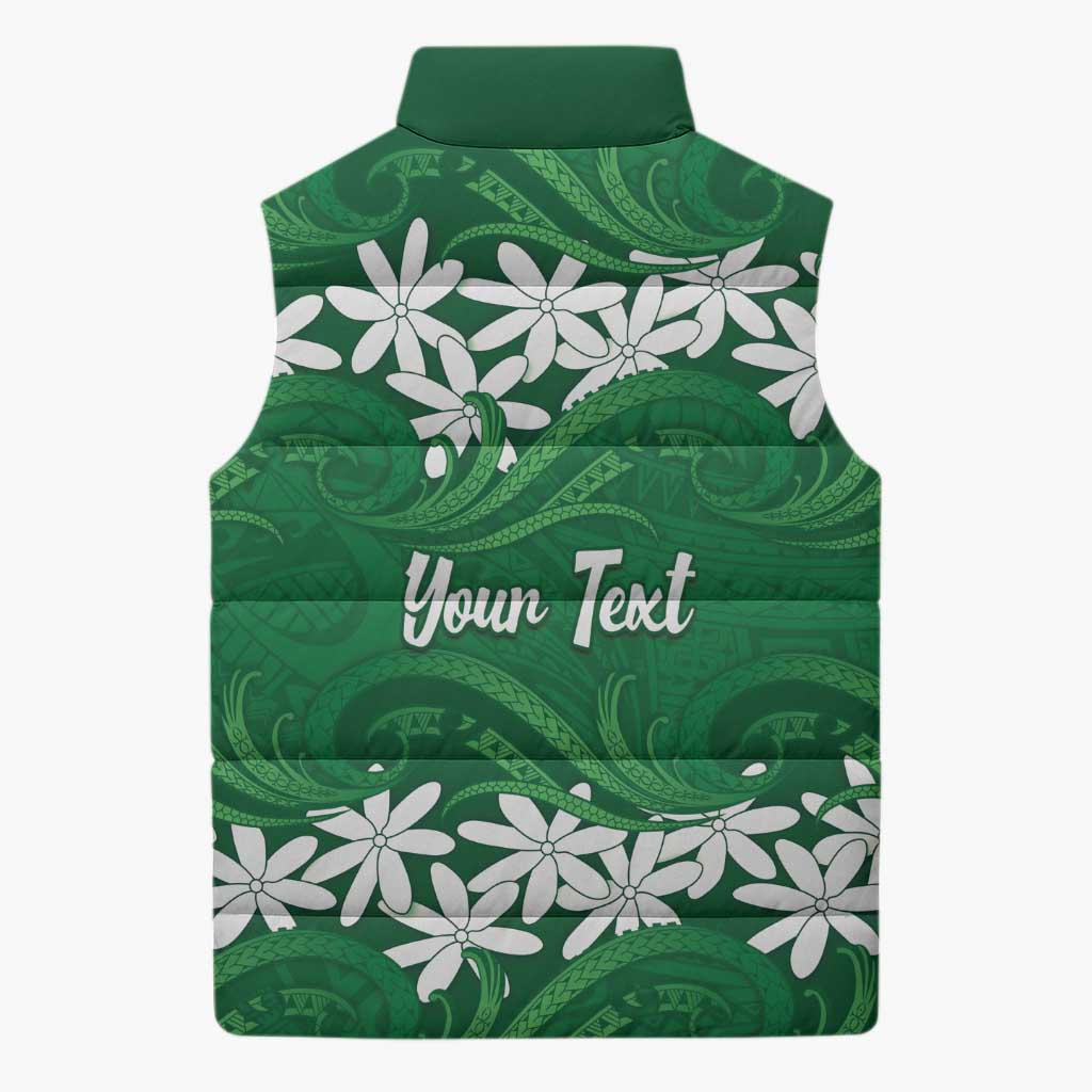Personalised Cook Islands Rarotonga Sleeveless Puffer Jacket Tiare Maori Polynesian Waves Tattoo LT14 - Polynesian Pride