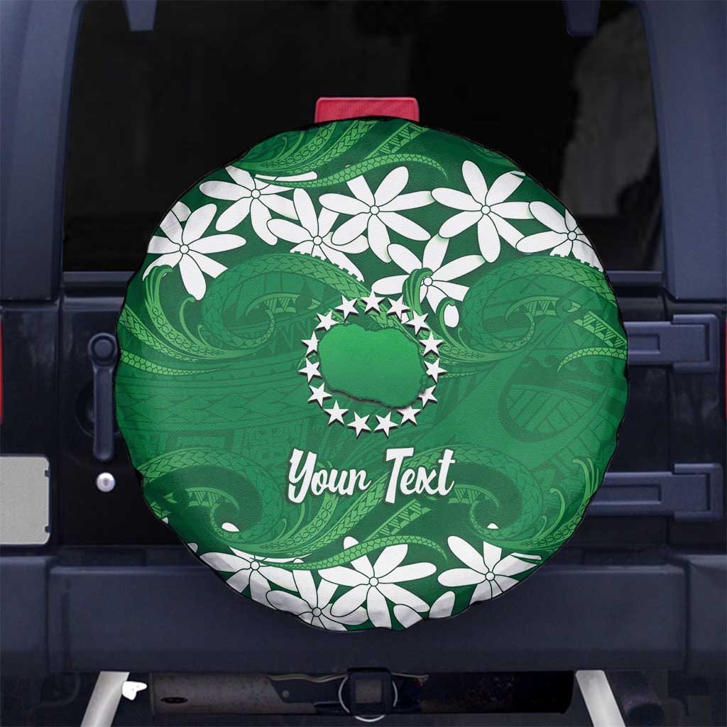 Personalised Cook Islands Rarotonga Spare Tire Cover Tiare Maori Polynesian Waves Tattoo