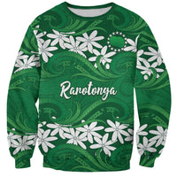 Personalised Cook Islands Rarotonga Sweatshirt Tiare Maori Polynesian Waves Tattoo LT14 Unisex Green - Polynesian Pride