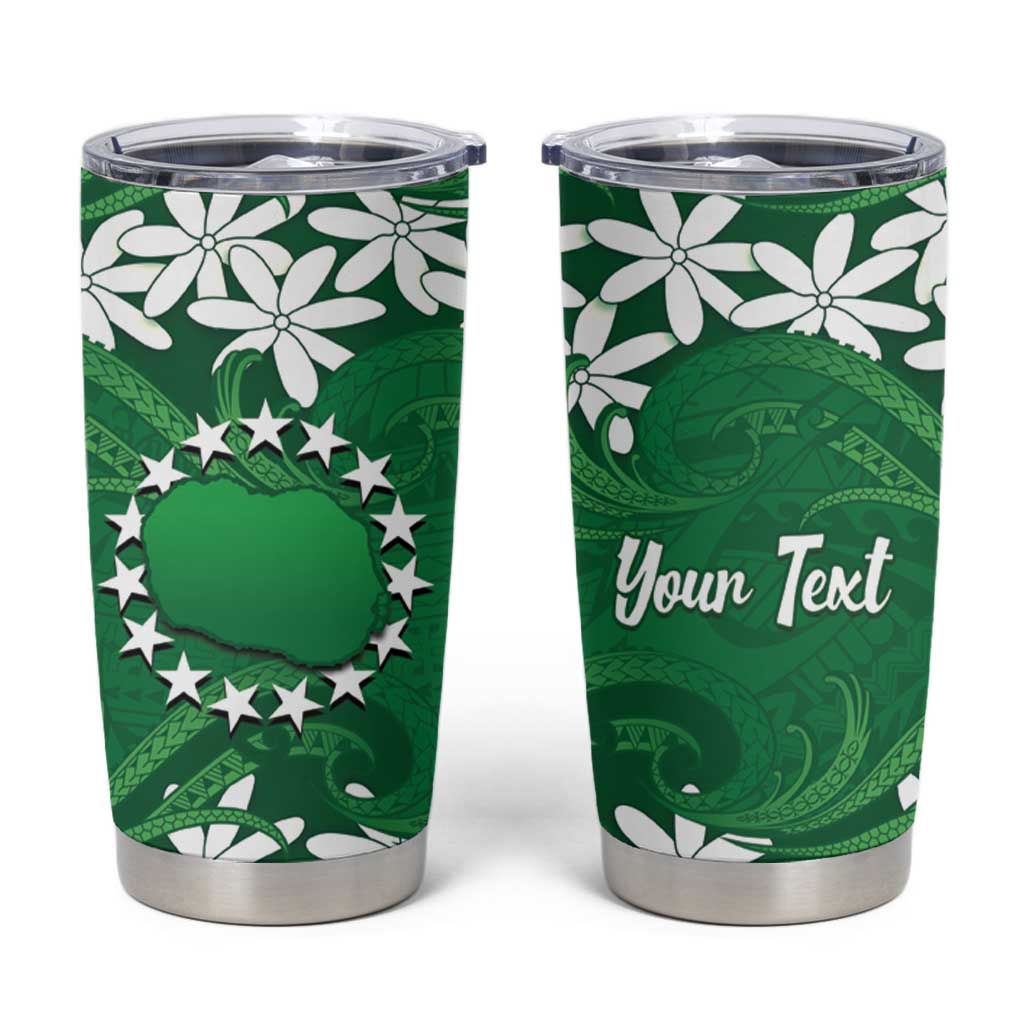Personalised Cook Islands Rarotonga Tumbler Cup Tiare Maori Polynesian Waves Tattoo