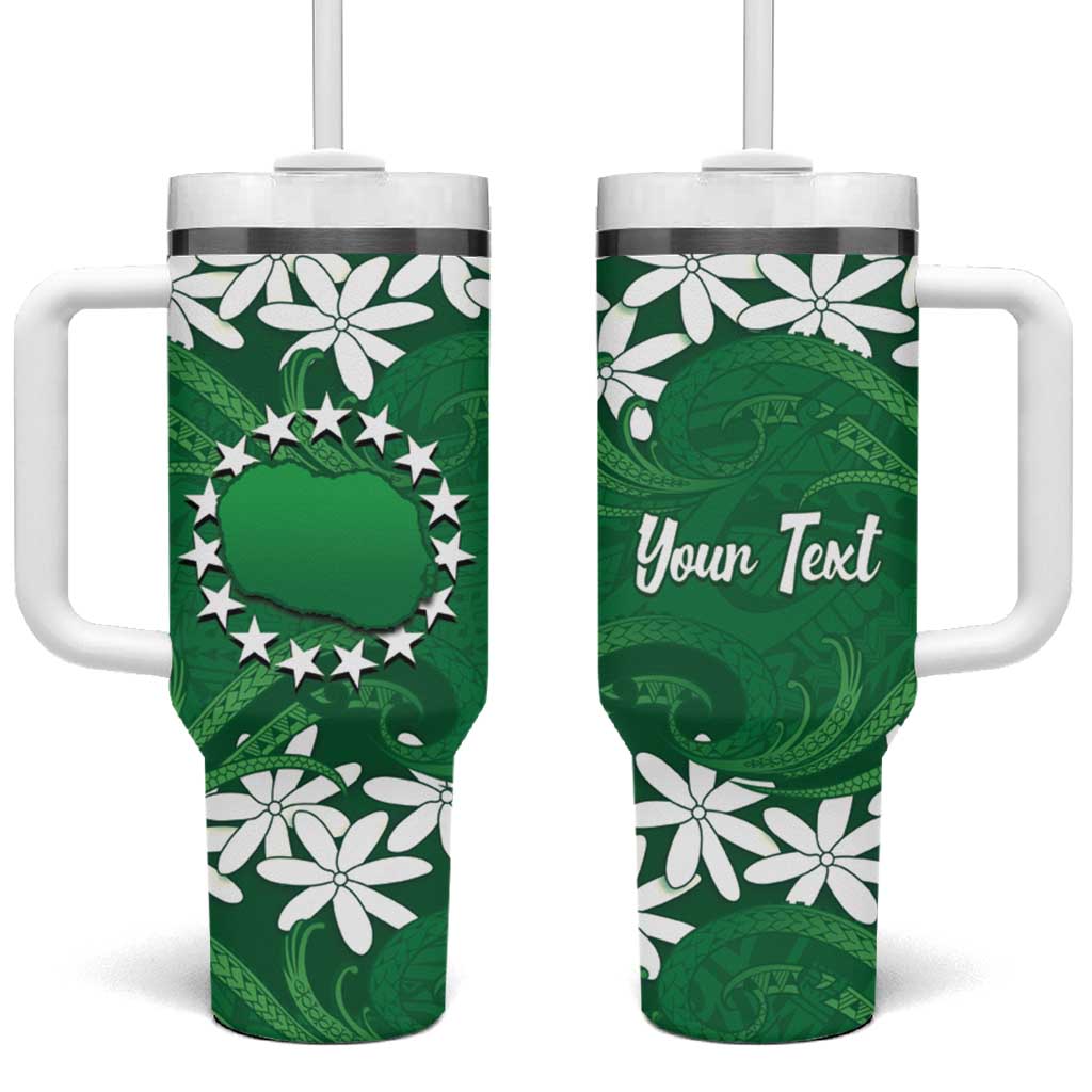 Personalised Cook Islands Rarotonga Tumbler With Handle Tiare Maori Polynesian Waves Tattoo