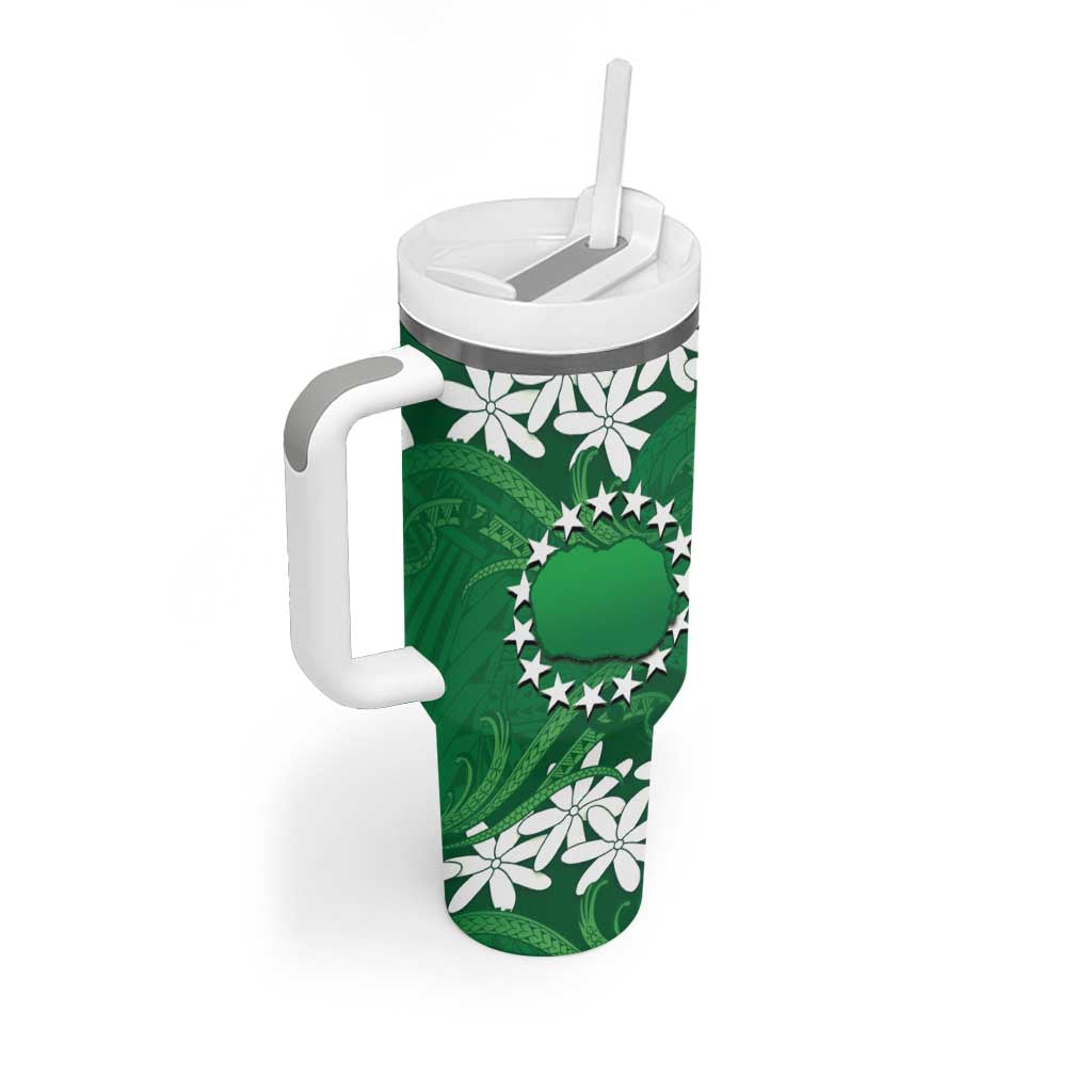 Personalised Cook Islands Rarotonga Tumbler With Handle Tiare Maori Polynesian Waves Tattoo LT14 - Polynesian Pride
