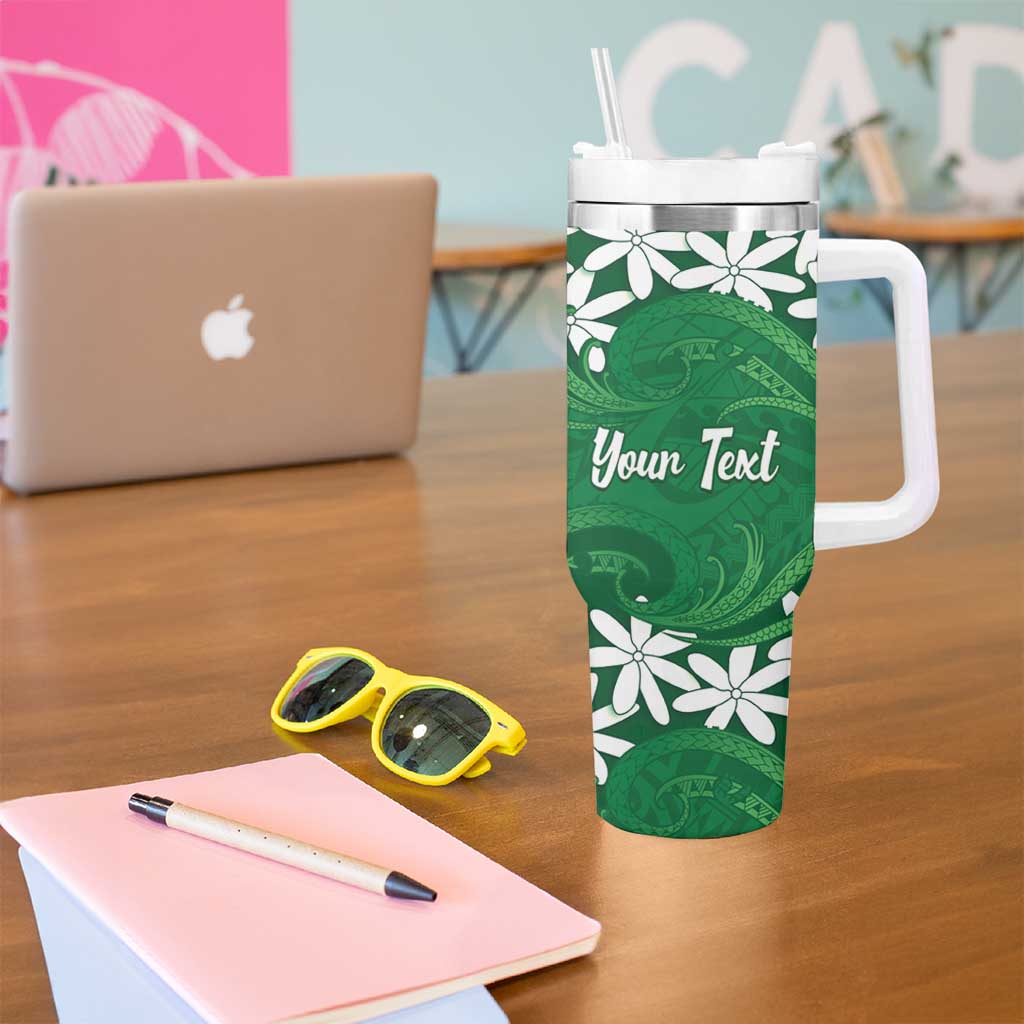 Personalised Cook Islands Rarotonga Tumbler With Handle Tiare Maori Polynesian Waves Tattoo LT14 - Polynesian Pride