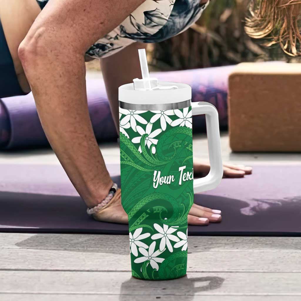 Personalised Cook Islands Rarotonga Tumbler With Handle Tiare Maori Polynesian Waves Tattoo LT14 - Polynesian Pride