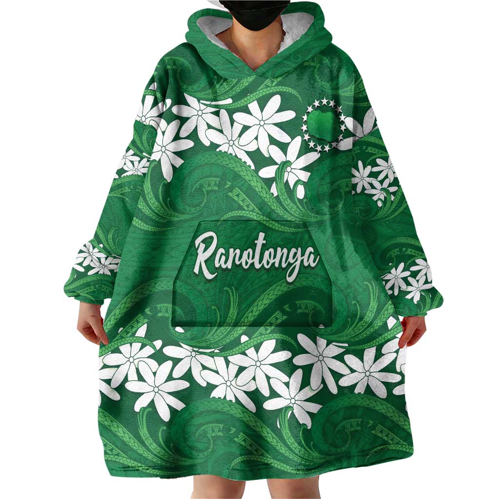 Personalised Cook Islands Rarotonga Wearable Blanket Hoodie Tiare Maori Polynesian Waves Tattoo LT14 - Polynesian Pride