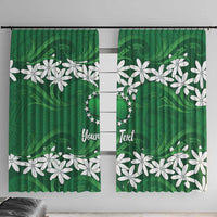 Personalised Cook Islands Rarotonga Window Curtain Tiare Maori Polynesian Waves Tattoo LT14 With Hooks Green - Polynesian Pride