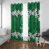 Personalised Cook Islands Rarotonga Window Curtain Tiare Maori Polynesian Waves Tattoo LT14 With Grommets Green - Polynesian Pride