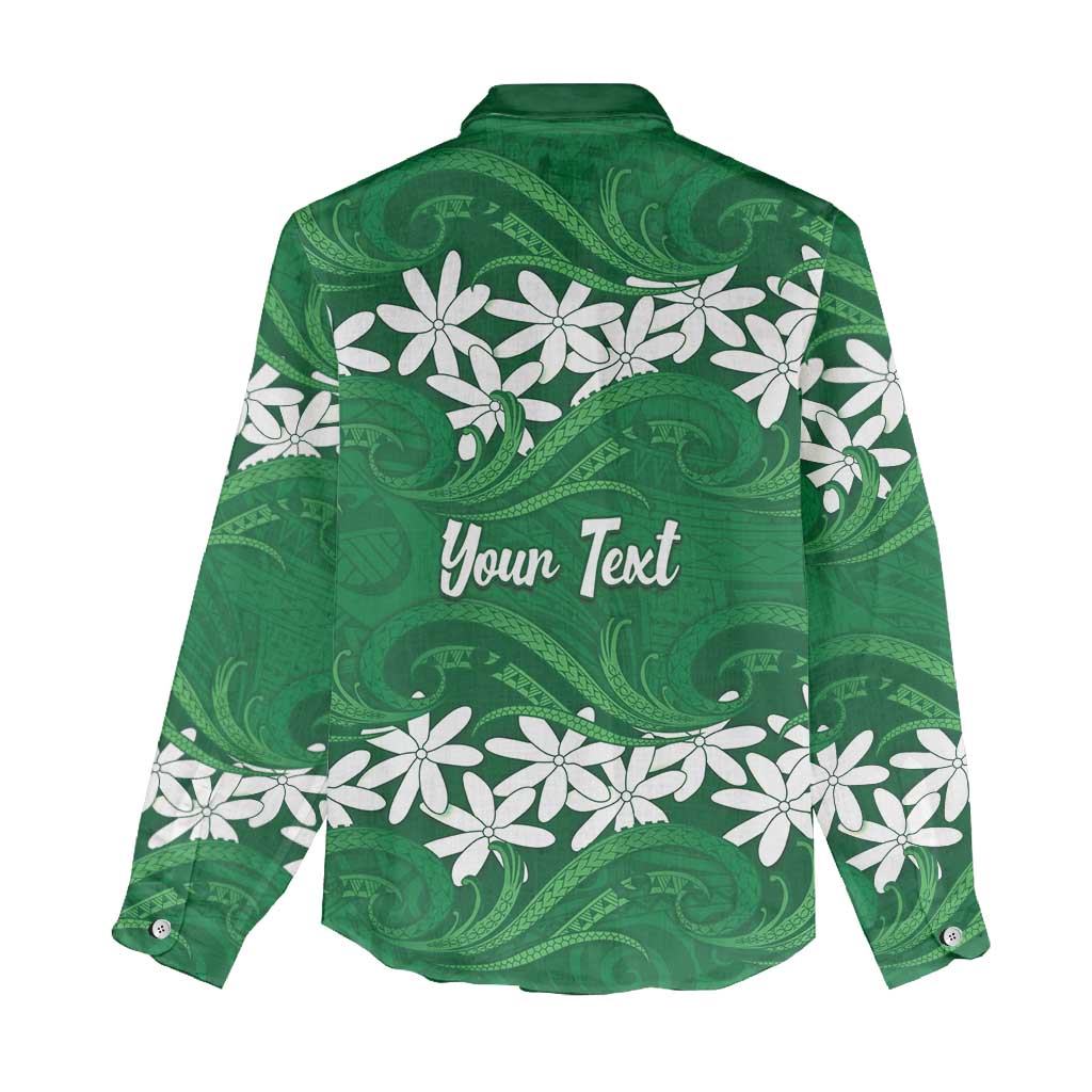 Personalised Cook Islands Rarotonga Women Casual Shirt Tiare Maori Polynesian Waves Tattoo