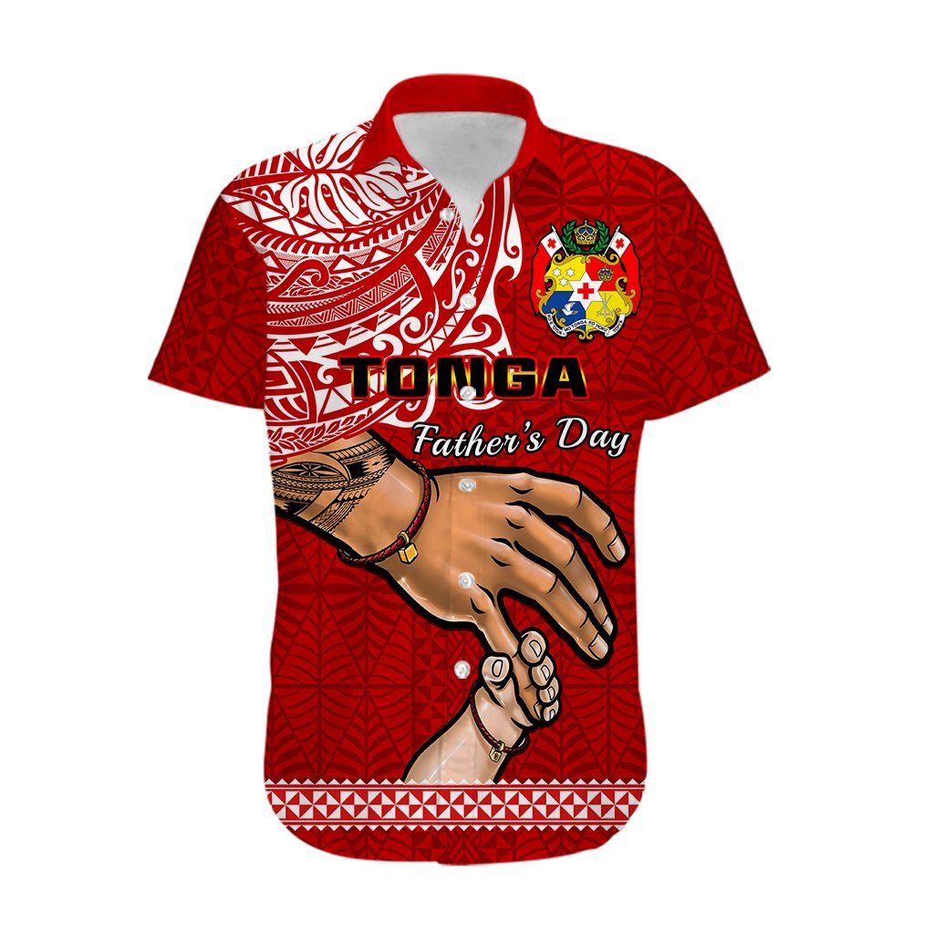 (Custom Personalised) Tonga Fathers Day Hawaiian Shirt Red Tongan Ngatu I Love You Dad LT14 - Polynesian Pride