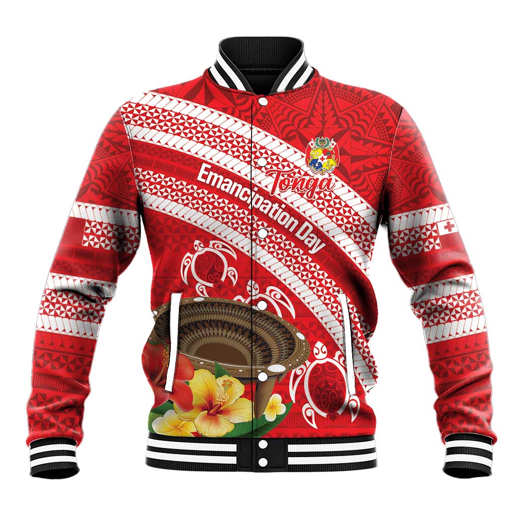 Kingdom Of Tonga Emancipation Day Baseball Jacket Tongan Ngatu With Kumete Red LT14 Unisex Red - Polynesian Pride