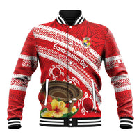 Kingdom Of Tonga Emancipation Day Baseball Jacket Tongan Ngatu With Kumete Red LT14 Unisex Red - Polynesian Pride