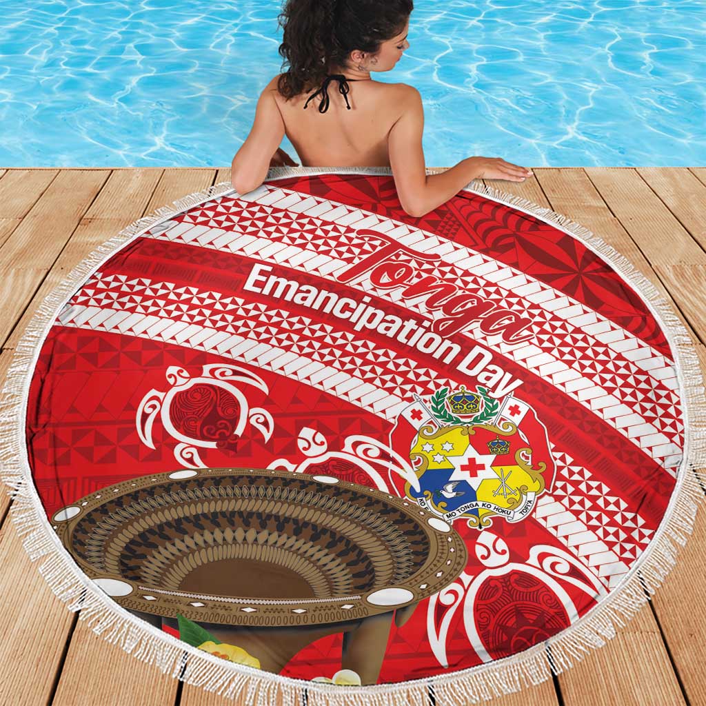Kingdom Of Tonga Emancipation Day Beach Blanket Tongan Ngatu With Kumete Red LT14 - Polynesian Pride