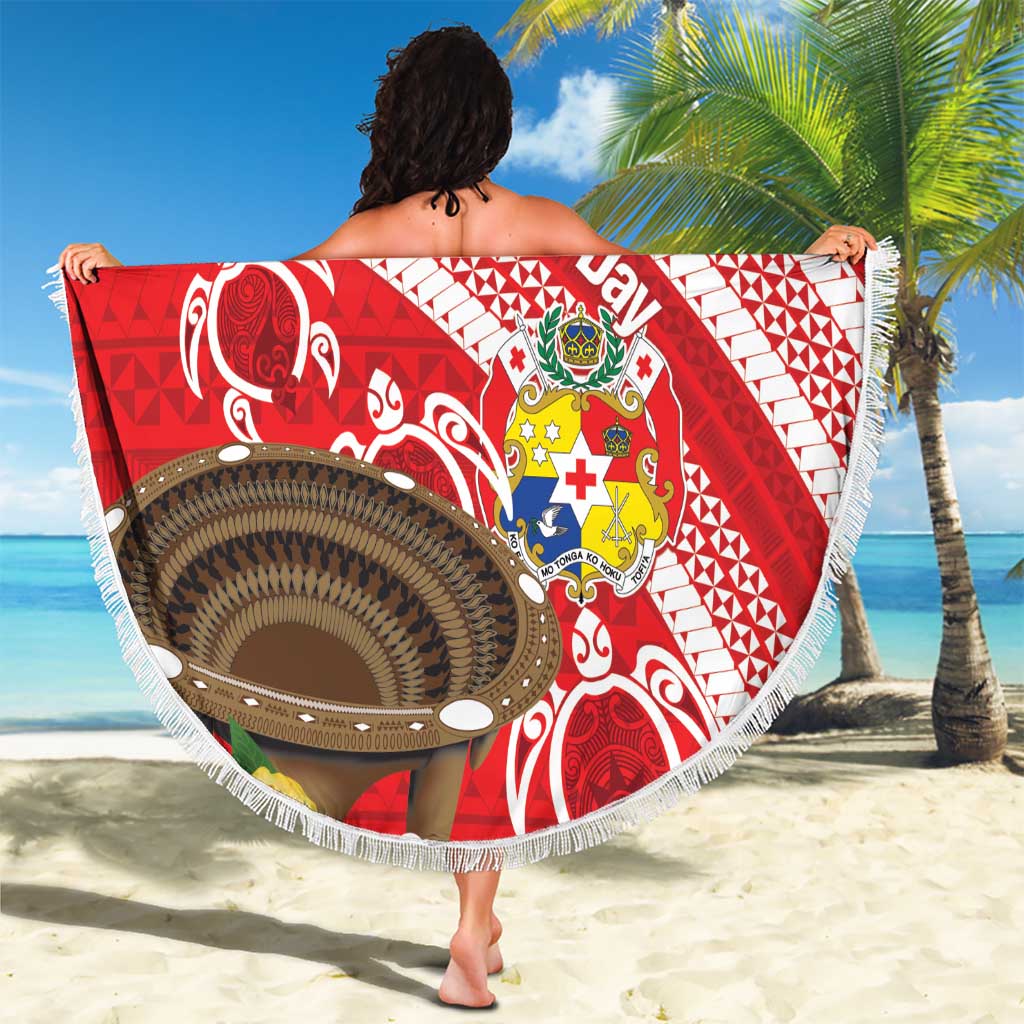Kingdom Of Tonga Emancipation Day Beach Blanket Tongan Ngatu With Kumete Red LT14 - Polynesian Pride