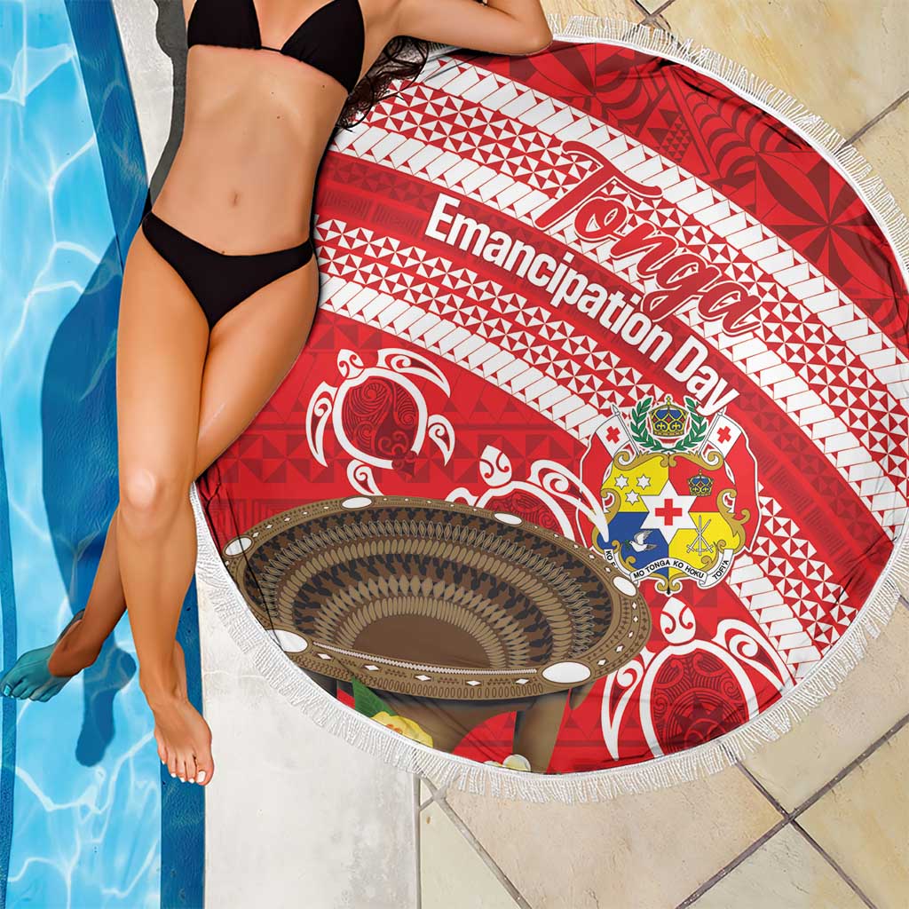 Kingdom Of Tonga Emancipation Day Beach Blanket Tongan Ngatu With Kumete Red LT14 - Polynesian Pride