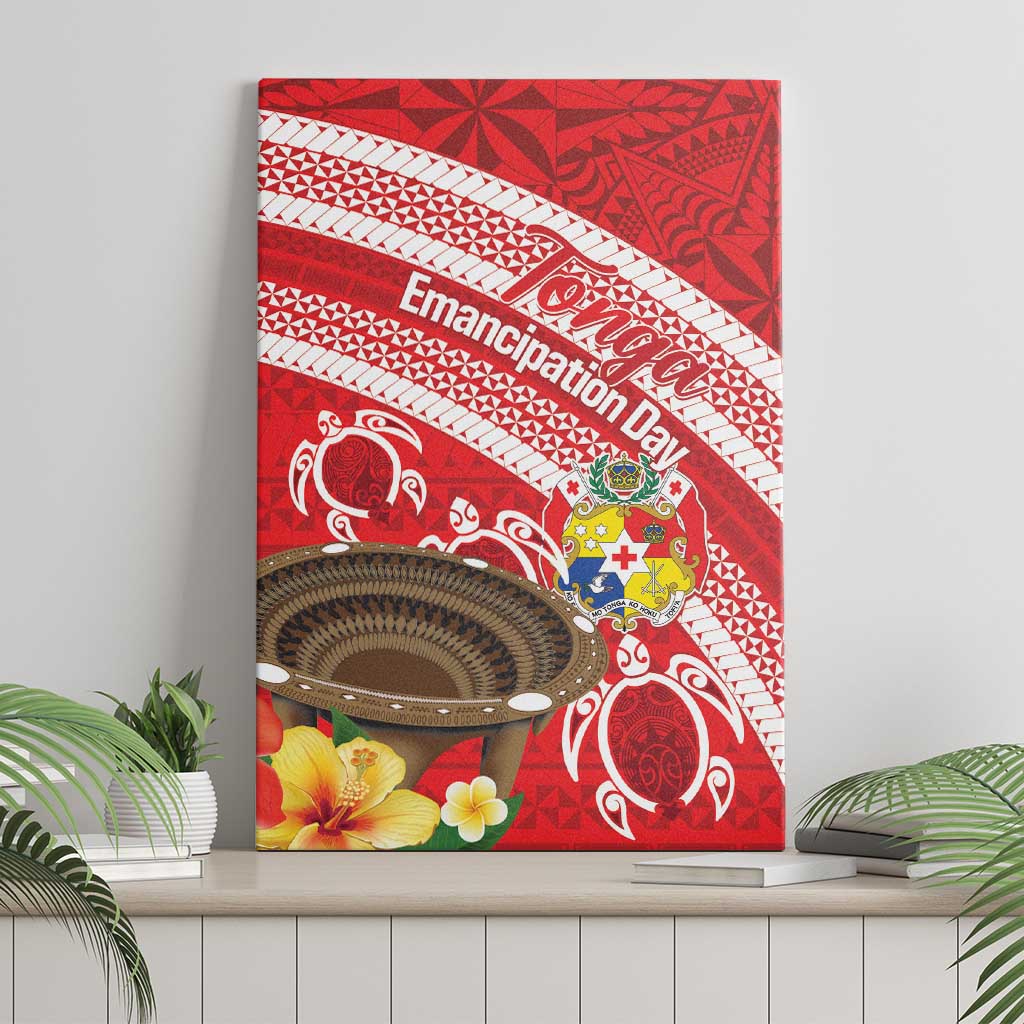 Kingdom Of Tonga Emancipation Day Canvas Wall Art Tongan Ngatu With Kumete Red LT14 - Polynesian Pride