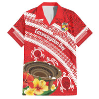 Kingdom Of Tonga Emancipation Day Family Matching Long Sleeve Bodycon Dress and Hawaiian Shirt Tongan Ngatu With Kumete Red