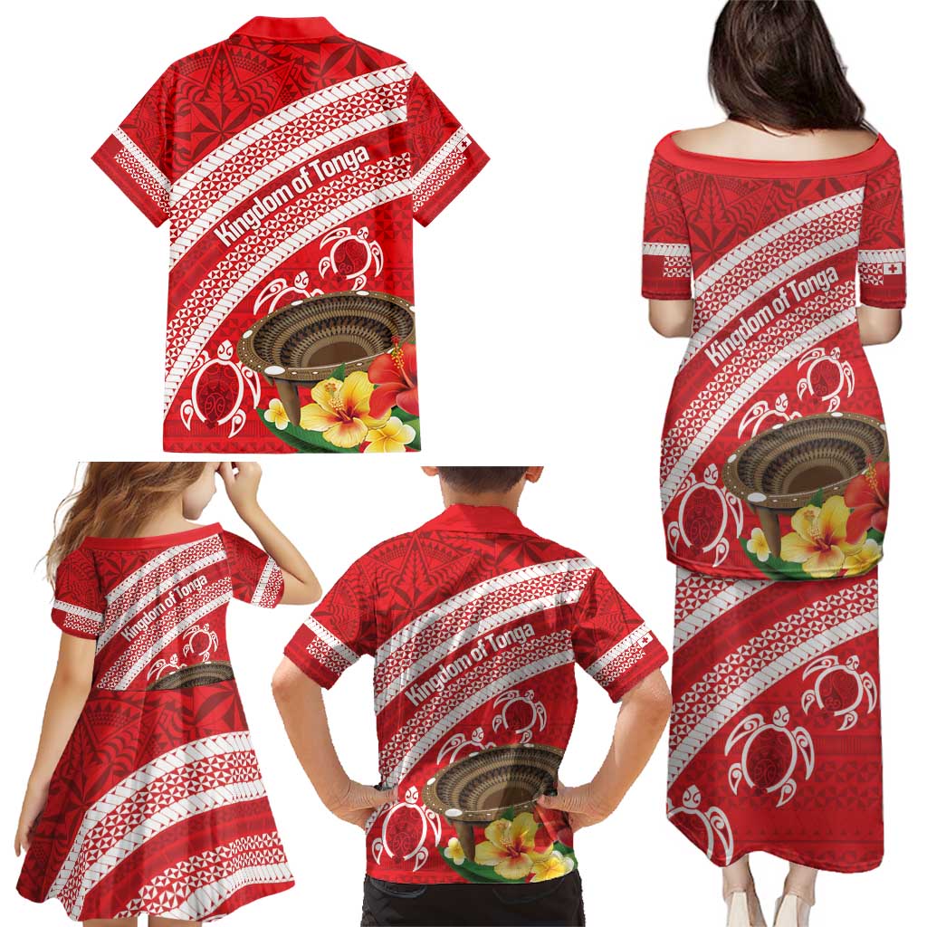 Kingdom Of Tonga Emancipation Day Family Matching Puletasi and Hawaiian Shirt Tongan Ngatu With Kumete Red