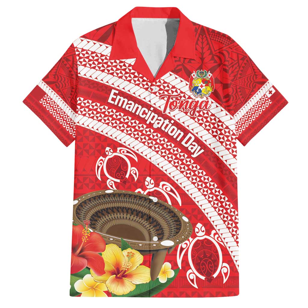 Kingdom Of Tonga Emancipation Day Family Matching Puletasi and Hawaiian Shirt Tongan Ngatu With Kumete Red