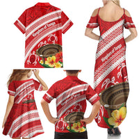 Kingdom Of Tonga Emancipation Day Family Matching Summer Maxi Dress and Hawaiian Shirt Tongan Ngatu With Kumete Red