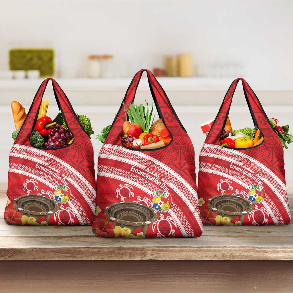 Kingdom Of Tonga Emancipation Day Grocery Bag Tongan Ngatu With Kumete Red