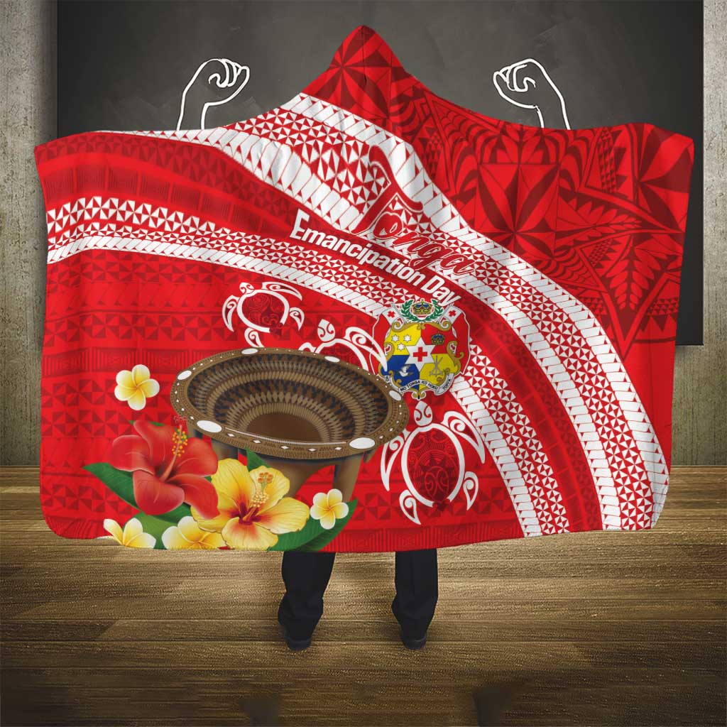 Kingdom Of Tonga Emancipation Day Hooded Blanket Tongan Ngatu With Kumete Red LT14 - Polynesian Pride